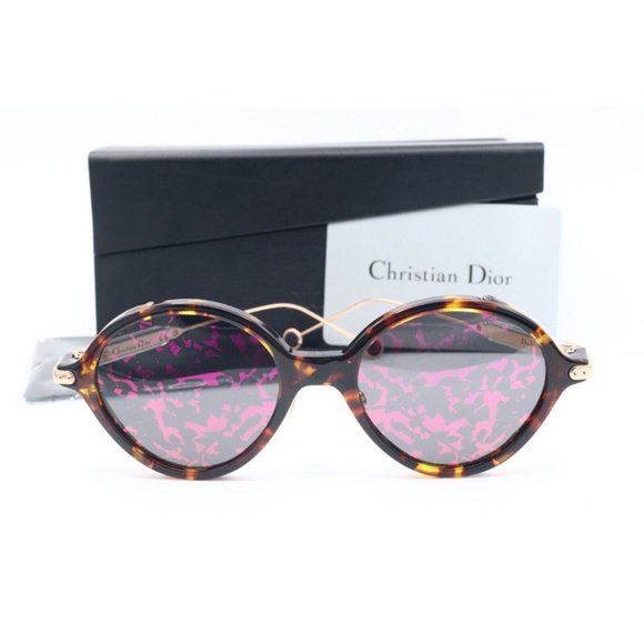 New Christian Dior Umbrage 0X3 HM3 Round Havana Gold Sunglasses Pink Lens - Picture 2 of 12